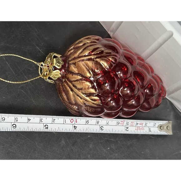Blown Glass Red Grapes Embossed Large 3 Piece Christmas Ornament Vtg Dillards - Picture 8 of 8